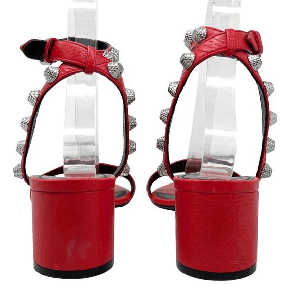 Balenciaga Red Silver Studded Leather Sandals – Size 37 - Picture 5 of 9